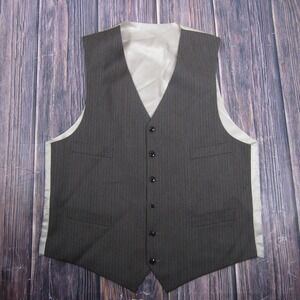 Suit Vest Mens L Gray Striped Wool 5-Button Belted 3 Piece Formal Waistcoat